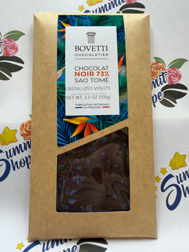 Bovetti Dark Chocolate 73% Crystallized Violets 3.5oz Bar