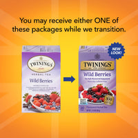 Twinings Wild Berries Tea - A Naturally Caffeine-Free Herbal Tea Bursting with Fresh & Uplifting Berry Tea Flavours, Individually Wrapped Tea Bags, 20 Count