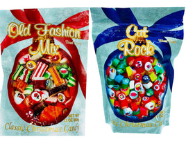 Classic Christmas Hard Candy Mix of Old Fashion Traditional Holiday Candies. One Bag of OLD FASHION MIX (13 oz) and One Bag of CUT ROCK (11 oz) In Decorative Packaging