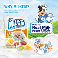 Milkita The Real Milk Lollipop Bag, Gluten Free Chewy Candies with Calcium & Real Milk, Zero Trans Fat, Low-Sugar, Fruity Flavors (Strawberry, Honeydew, Mango), 10 Pcs