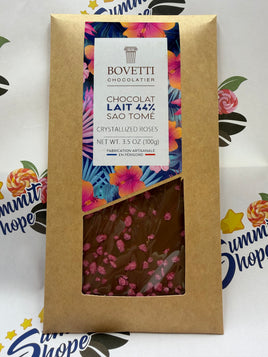 Bovetti Milk Chocolate 44% Crystallized Roses 3.5oz Bar